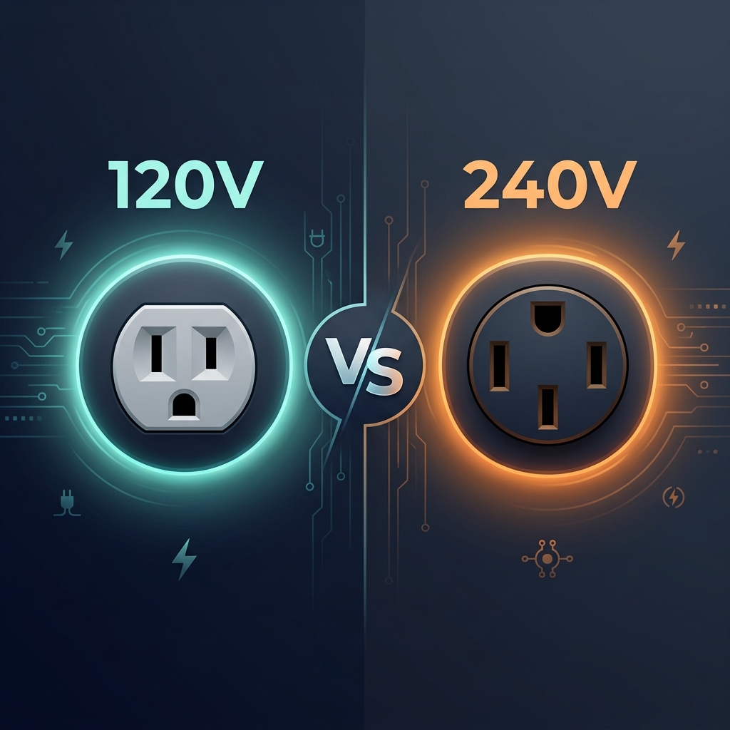 120V vs 240V comparison guide showing the key differences between standard and heavy-duty electrical circuits