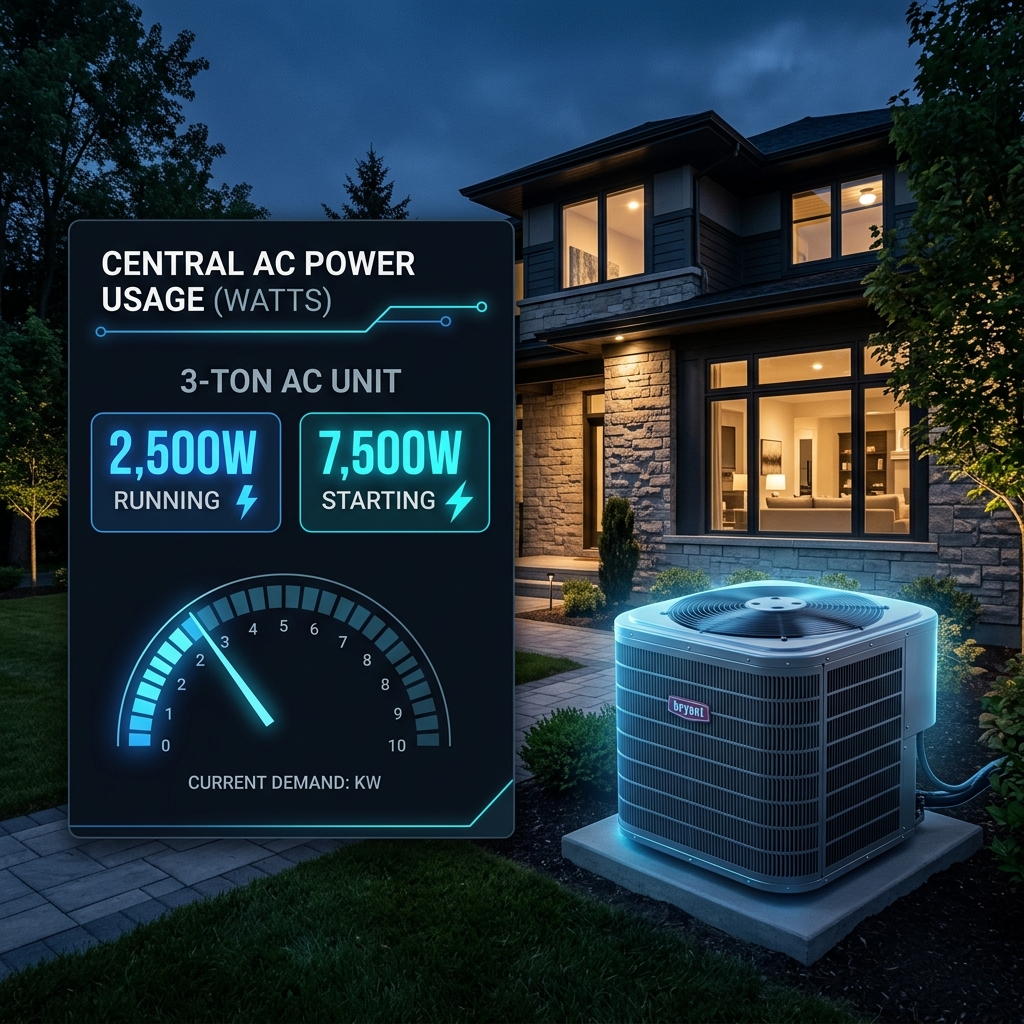How many watts does a central AC unit use — US home guide with wattage data by tonnage