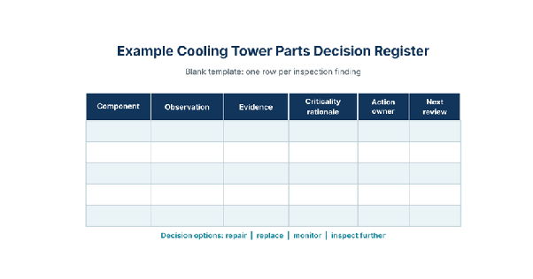 Example cooling tower parts decision register