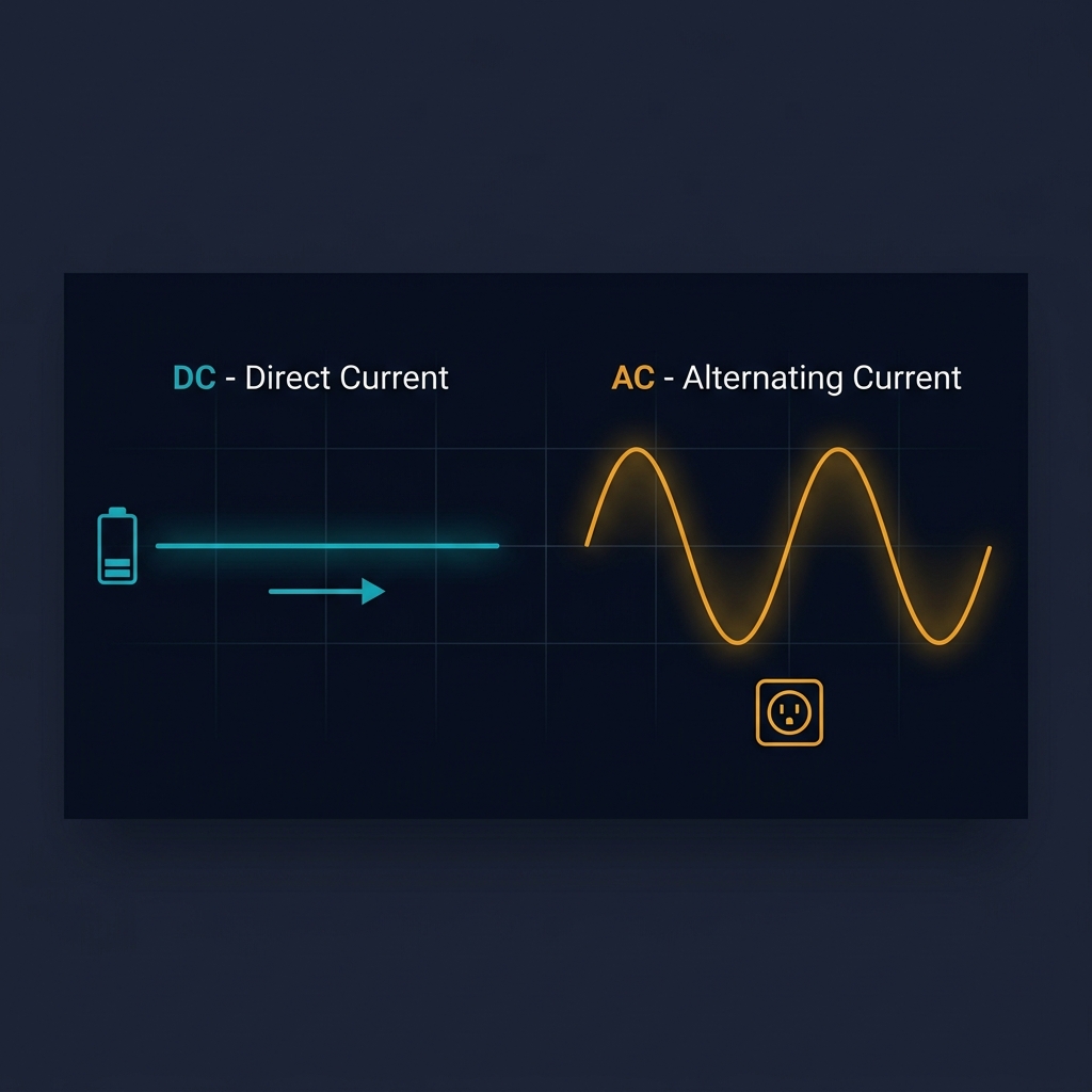 DC vs AC power complete guide showing the key differences between direct current and alternating current